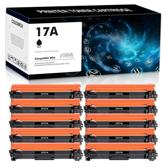 Colorich Compatible Toner Cartridge WITH CHIP for HP 17A CF217A for HP Laserjet Pro M102w M102a, MFP M130nw M130fw M130fn M130a Printer (Black, 10-Pack )