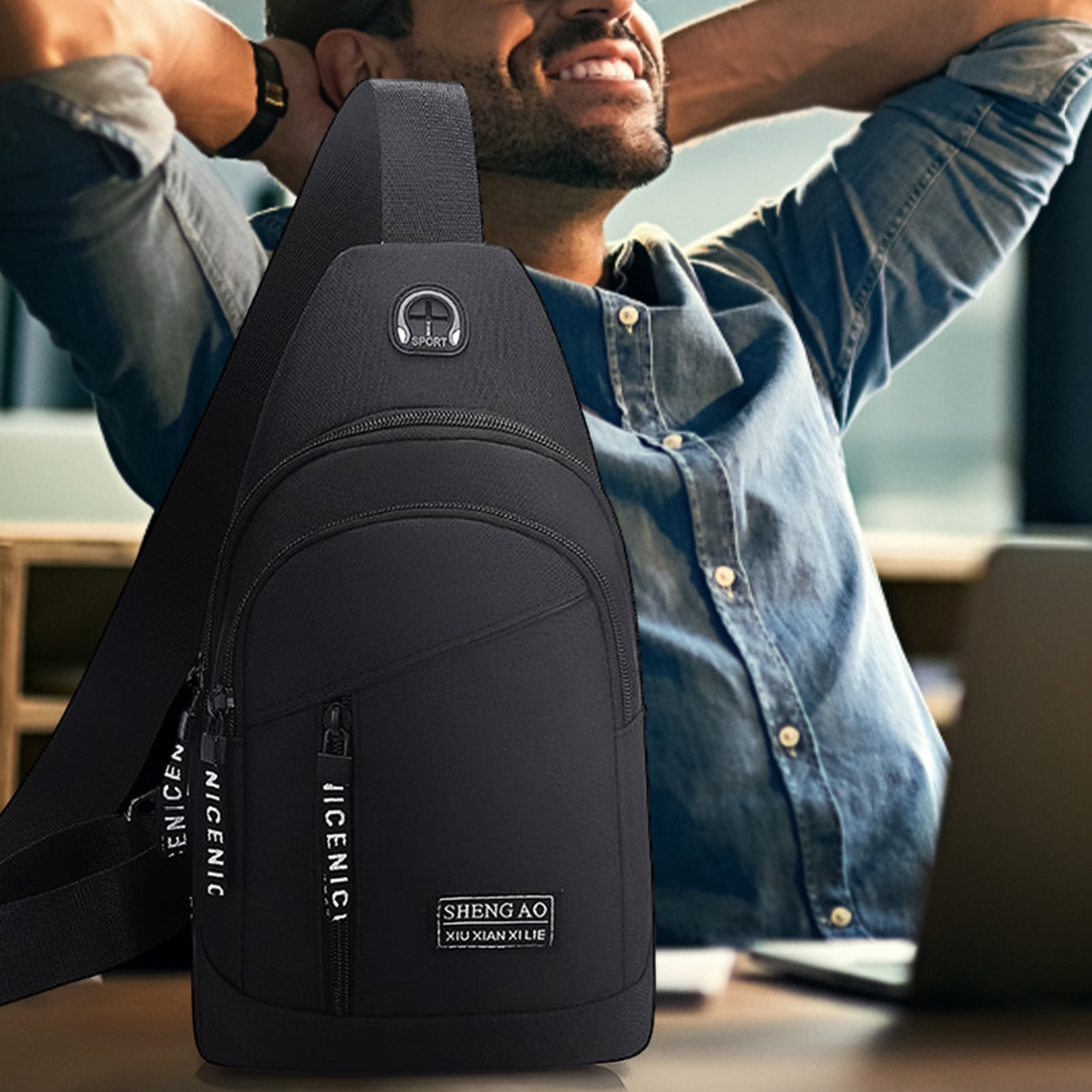 RKSTN Sling Bag Multipurpose Crossbody Bag Backpack with Hole Strap Chest Bag Daypack for Hiking Travel Black Back to School Supplies Lightning Deals of Today on Clearance Walmart Business Supplies