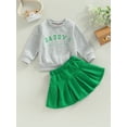 thumbnail image 3 of Bagilaanoe 2Pcs Toddler Baby Girls Skirt Set Letter Print Long Sleeve Ruffle Sweatshirts Tops + Pleated Skirt 9M 12M 18M 24M 3T 4T Kids Casual Fall Outfits, 3 of 9