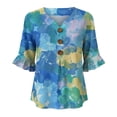 thumbnail image 4 of Women's Art Print Blouse V Neck 3/4 Sleeve Button Decor Loose Fit Top for Summer Retro Shirt, 4 of 4