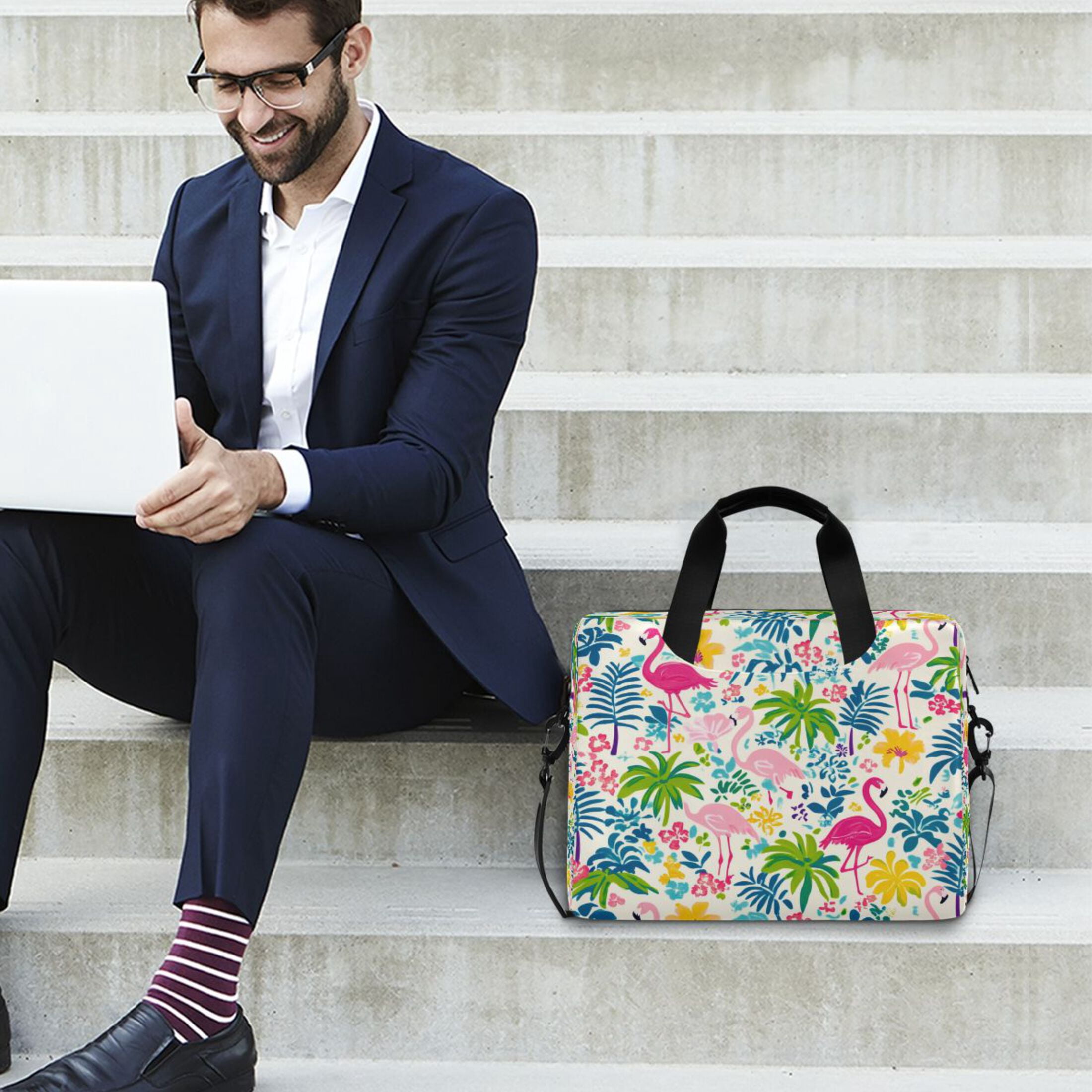 16" Laptop Tote Bag Laptop Sleeve Case Computer Briefcase for Work & Travel Colorful Flamingo Pattern