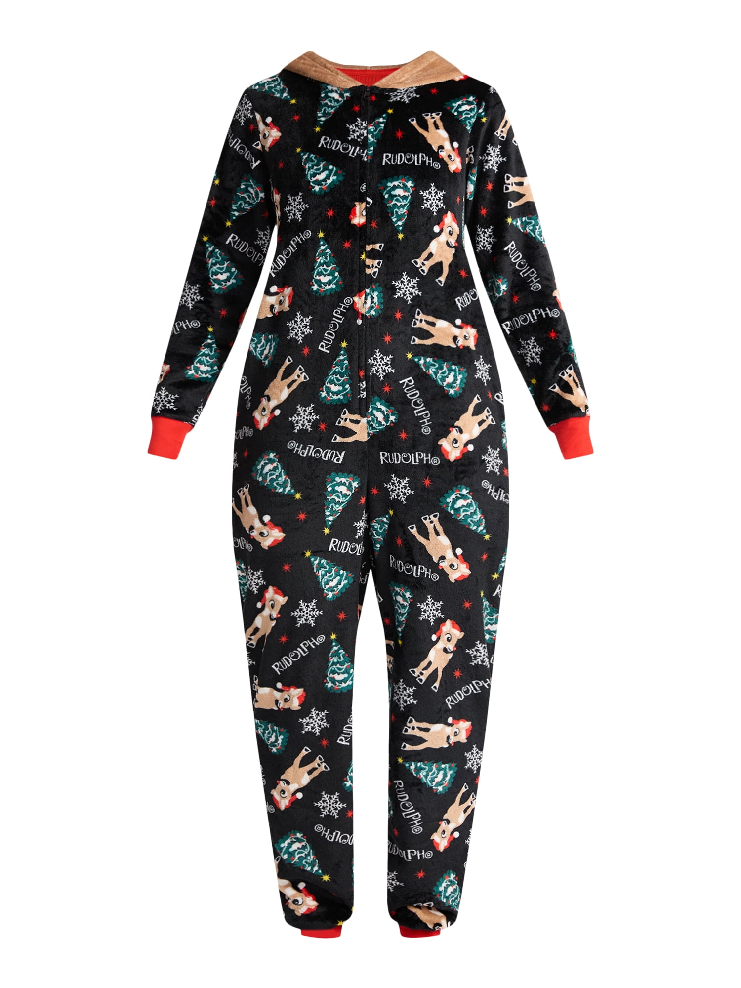 Rudolph Women's and Women's Plus Super Minky Union Suit Pajamas with Hood, Sizes XS-3X