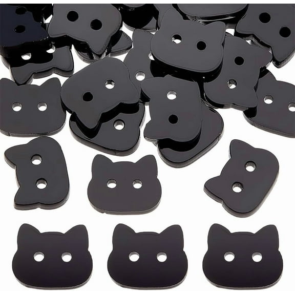 60pcs Cat Head Buttons Black Cat Shape Acrylic Buttons 2 Holes Small Sewing Replacement Button Flatback Decorative Craft Button for Sewing Decorations DIY Clothing Crafting 11x14x3mm