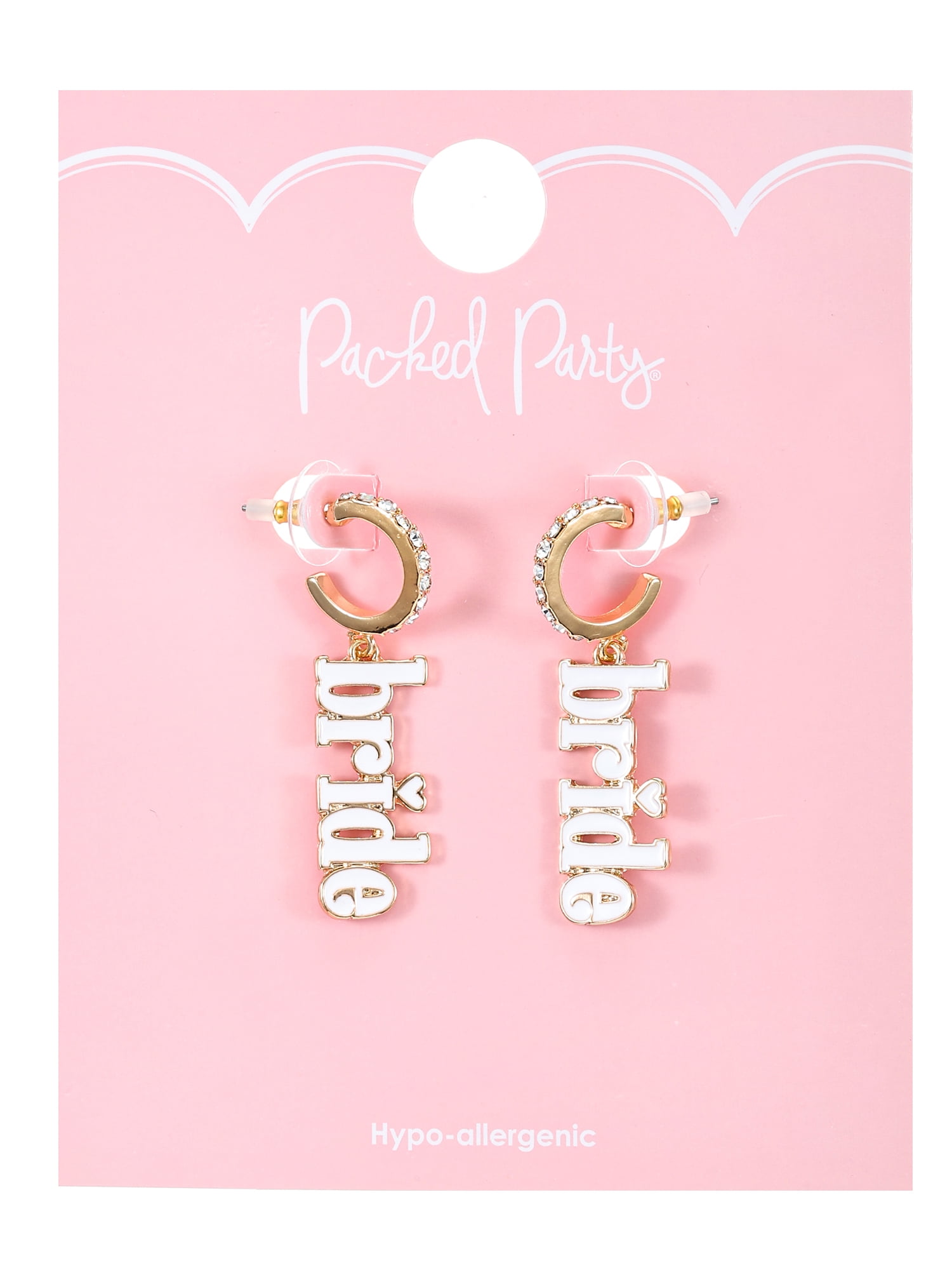 Packed Party Goldtone Bride Earrings, Bridal Theme, 1 Pair