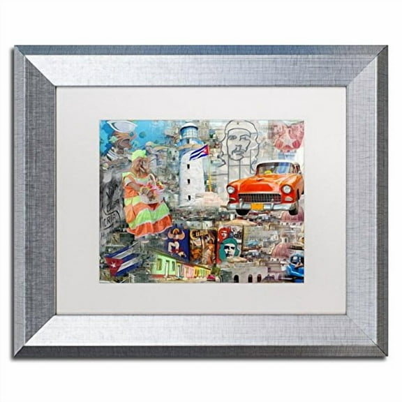 Trademark Fine Art "Red Taxi" Canvas Art by Alberto Lopez, White Matte, Silver Frame