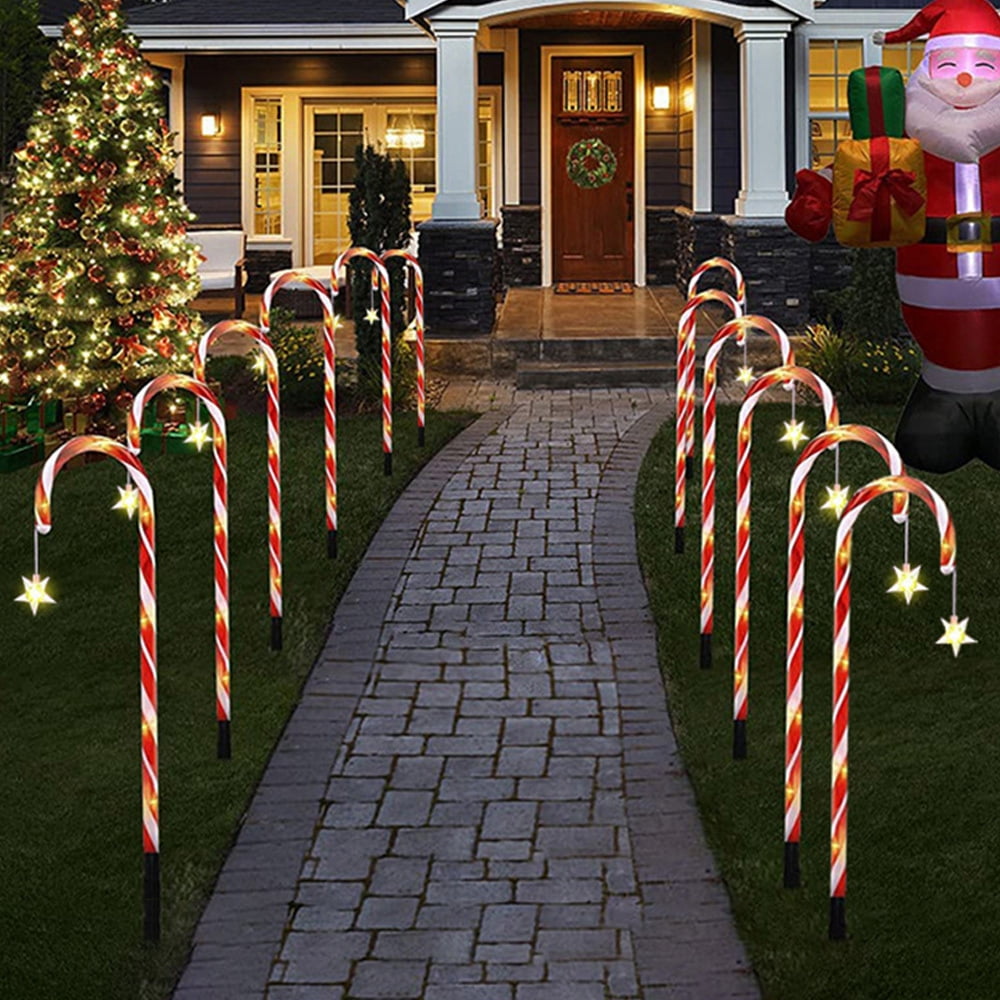 Christmas Candy Cane Pathway Markers Lights Plug in Waterproof Candy