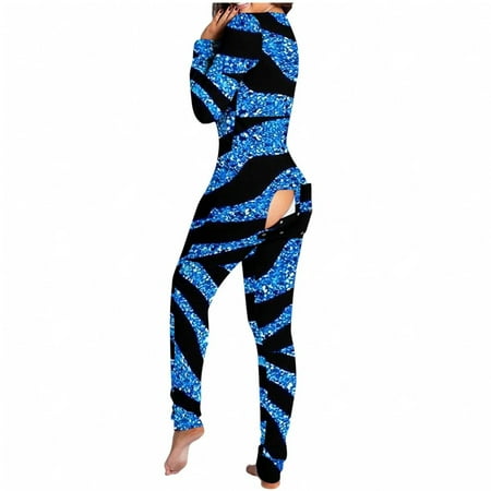 

Clearance Women Rompers Nightwear Jumpsuit Womens Onesie Flap Pajamas Print Sexy Butt Flap Sleepwear Cute Button Collar Rompers Nightwear Jumpsuit