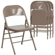 Hercules Hinged Metal Folding Chair 4Pack, Beige