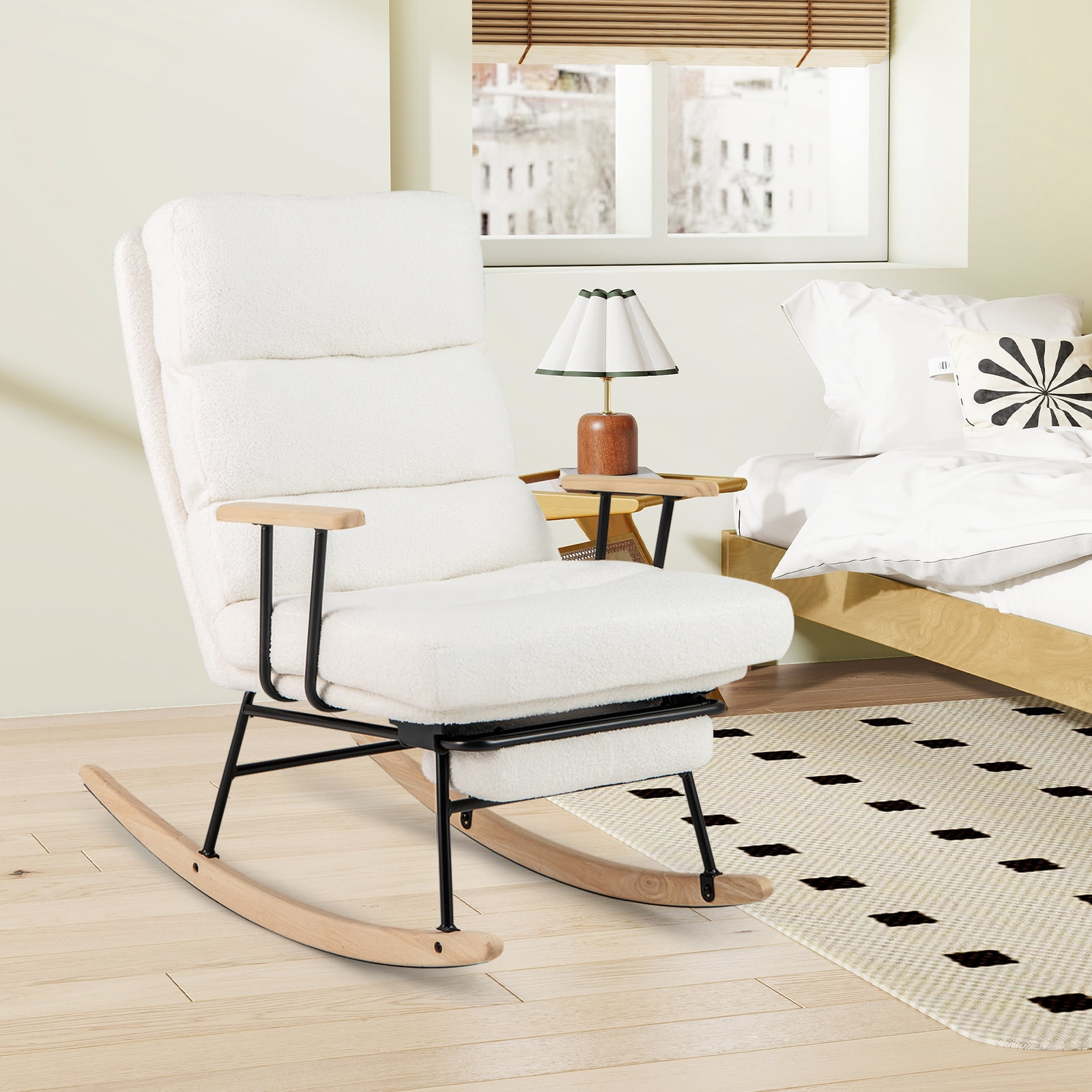Costway 1 PCS Nursery Rocking Chair with 5-level Adjustable Backrest & Retractable Footrest