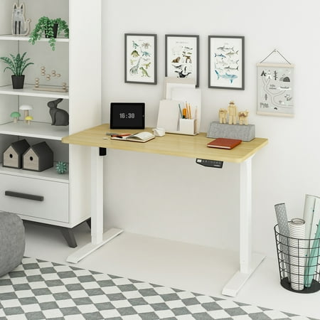 FlexiSpot Home Office Electric Height Adjustable Standing Desk 48" x 24" Memory Programmable Presets Computer Desk (White Frame+ Maple Top)