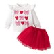 thumbnail image 1 of Odeerbi 6M-4Y Día de San Valentín Niñas Conjuntos de Algodón de Manga Larga Tops Con Tul Falda Tutú Dos Piezas Conjunto Amor Imprimir Lazo Falda Set, 1 of 7