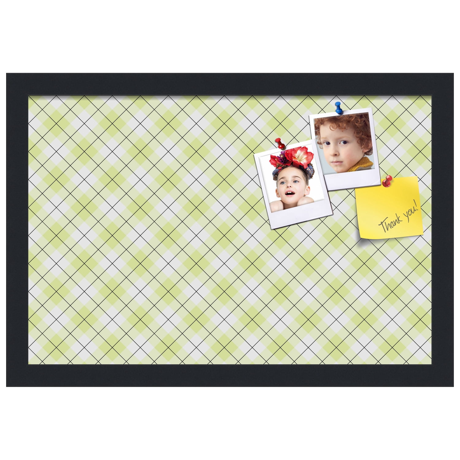 PinPix ArtToFrames 16x10 Custom Cork Bulletin Board Argyle Light Yellow   Poster Board Has a Fabric Style Canvas Finish, Framed in Satin Black (PinPix-642)