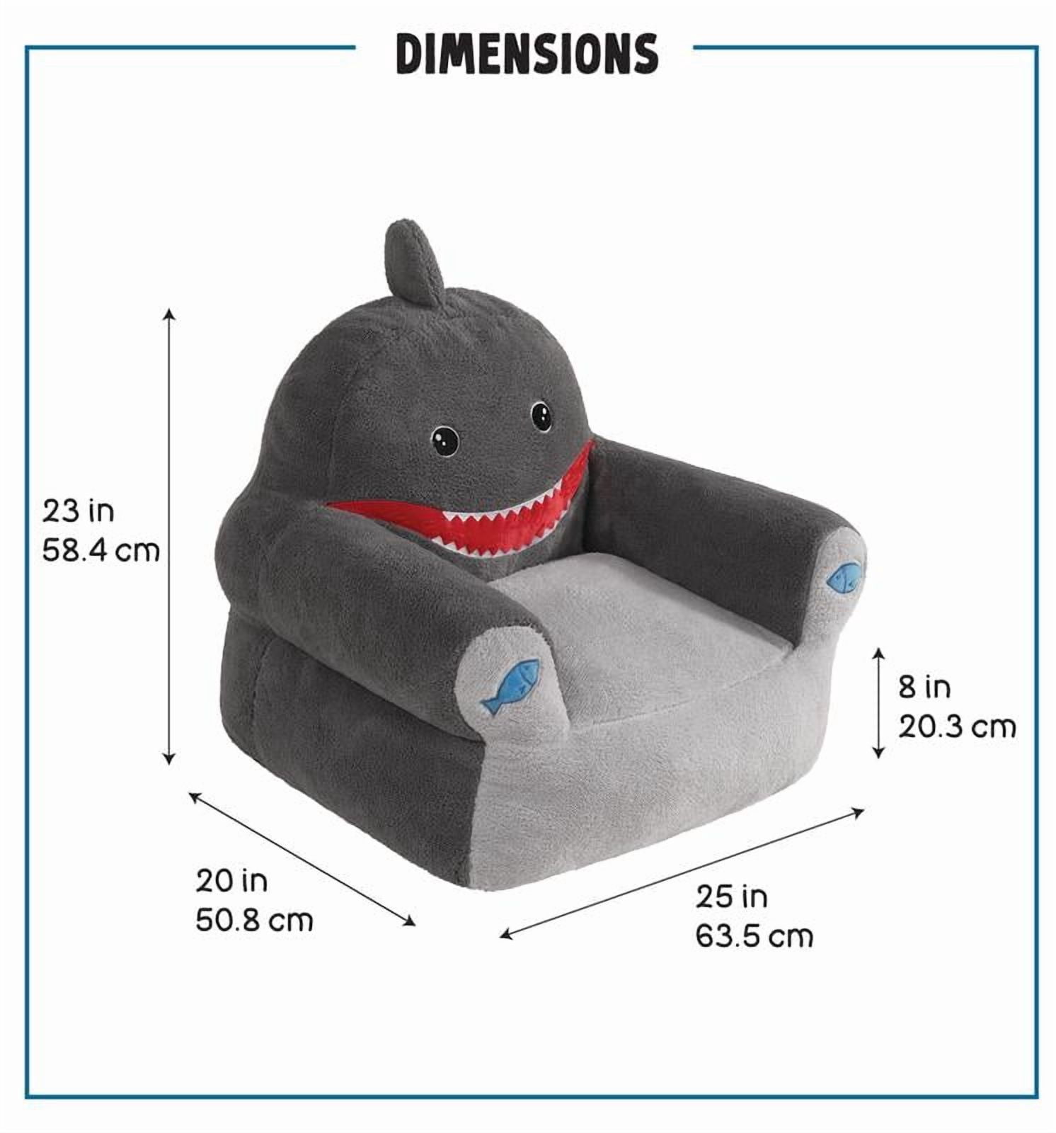 Lounge & Co Kids Shark Large Foam Filled Bean Bag Chair, Gray Plush, 25" W x 20" D x 23" H