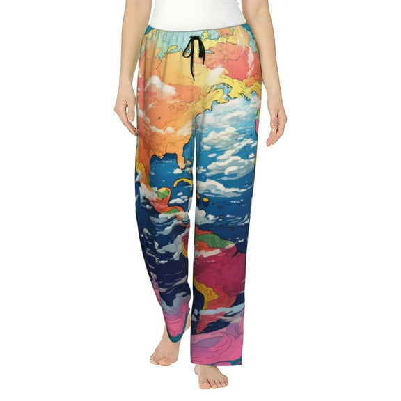 Fuzoiu Colorful Whimsical Earth Print Women's Pajama Pants,Lounge Pants with Drawstring and Pockets, Casual Pjs Sleep Bottoms, Women's Sleep Pants-X-Large