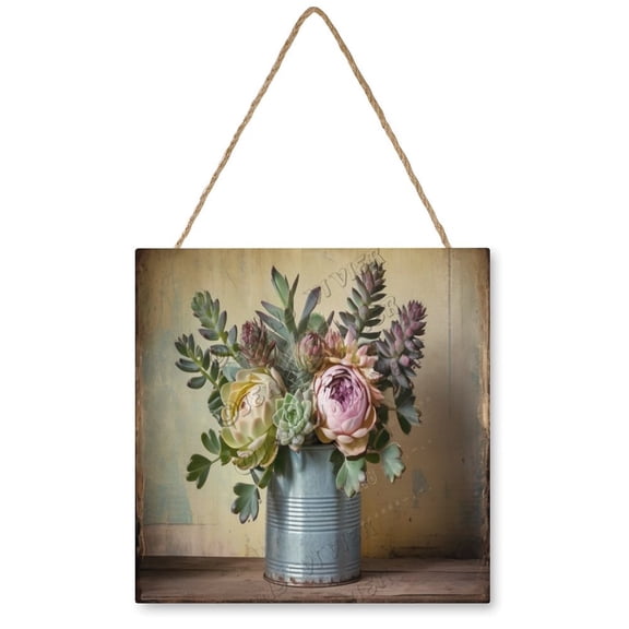 Succulent Wall Art Wooden Sign Rustic Farmhouse Decor Flower Vintage Pictures for Bedroom Bathroom Kitchen Wall Decorations Bar Interior Decor 12"x12" Wooden Hanging Signs