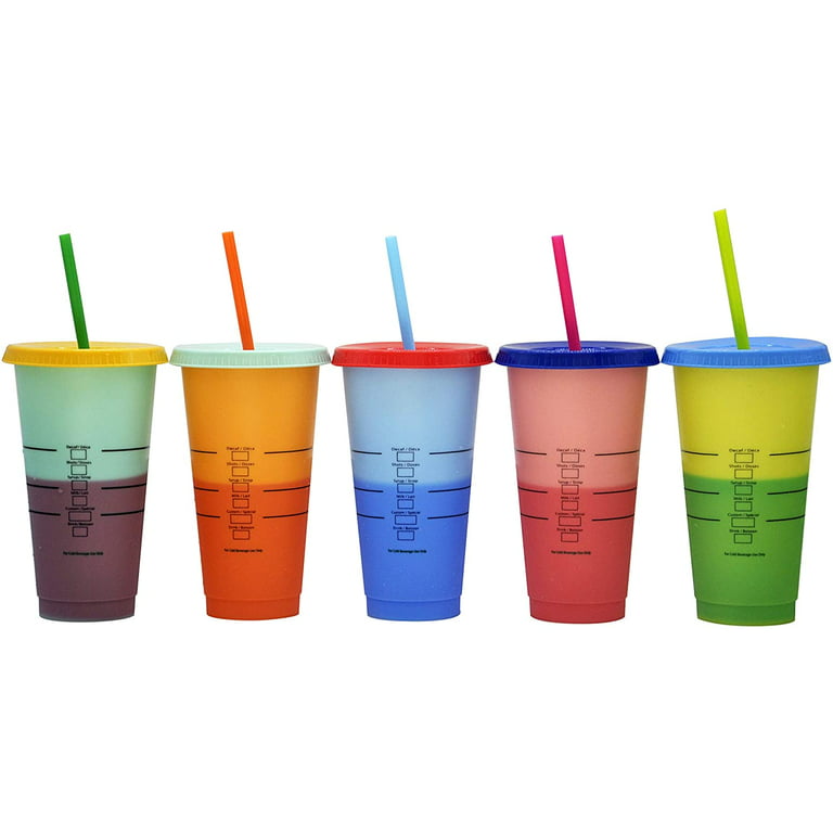 Color Changing Cups,Tumbler with Lids & Straw Set 24 oz Reusable Summer  Cold Drink Iced Coffee Cups Perfect Gift Set (5 Pack)