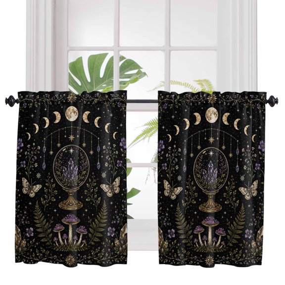 Mystic Flowers Bathroom Window Curtain, Retro Farmhouse Botanical Plants Butterfly Light Filtering Coffee Kitchen Curtains, Bedroom Living Room Curtains 2 Panel 84"x45"