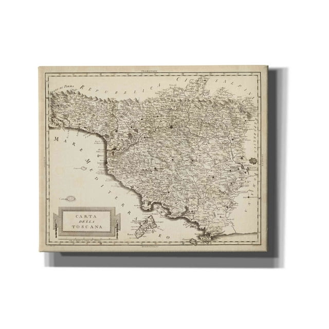 Epic Graffiti 'Antique Map of Tuscany' by Unknown Canvas Wall Art, 54"x40"