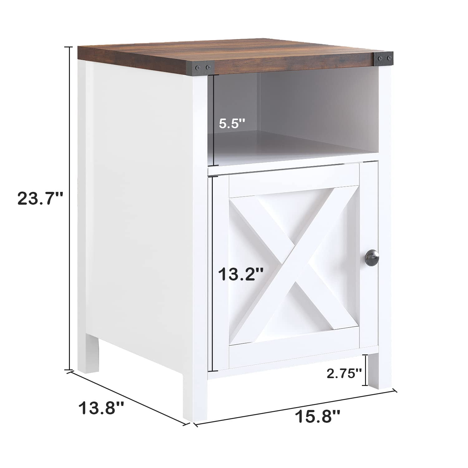 4 EVER WINNER Farmhouse Barn Door Side Table Set of 2, Cream White End Table with Barn Door Storage, Bedside Table for Bedroom Living Room