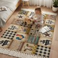 thumbnail image 3 of Area Rug with Tassels 3' x 5', Farm Animal Country Star Sunflower Kitchen Runner Rug for Hallway Bedroom Throw Rugs, Vintage Brown Buffalo Plaid Soft Door Mat for Bathroom Entrance Living Room, 3 of 9