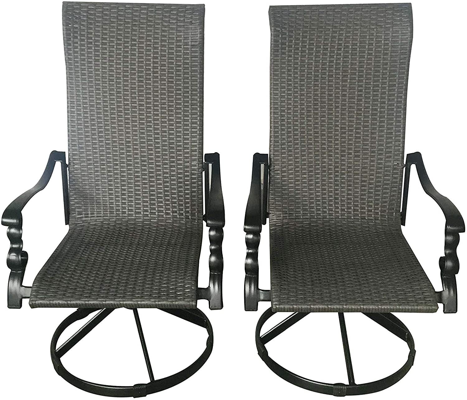 Set of 2 Aluminum and Wicker Swivel Rocking Patio Chairs- Black & Grey