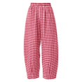 thumbnail image 5 of Women's Plaid High Waist Wide Leg Cropped Pants, Loose Relaxed Fit Barrel Trousers with Side Pockets, for Spring Summer Daily Wear, Travel or Casual Outfits Red M, 5 of 6