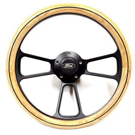 - Ford Hot Rod Rat Rod Steet Rod Oak & Black Billet Steering Wheel - GM Column