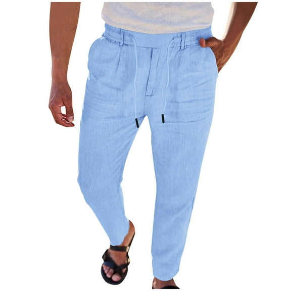 Htigea Men's Cotton Sweatpants with Pockets Open Bottom Yoga Pants for Men Lounge Pants for Athletic Workout Casual Light Blue,XL