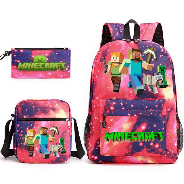 My World Backpack Three-piece, Student Backpack, Schoolbag, 3D Printing, Game Characters, Travel Bag-Vinsniv