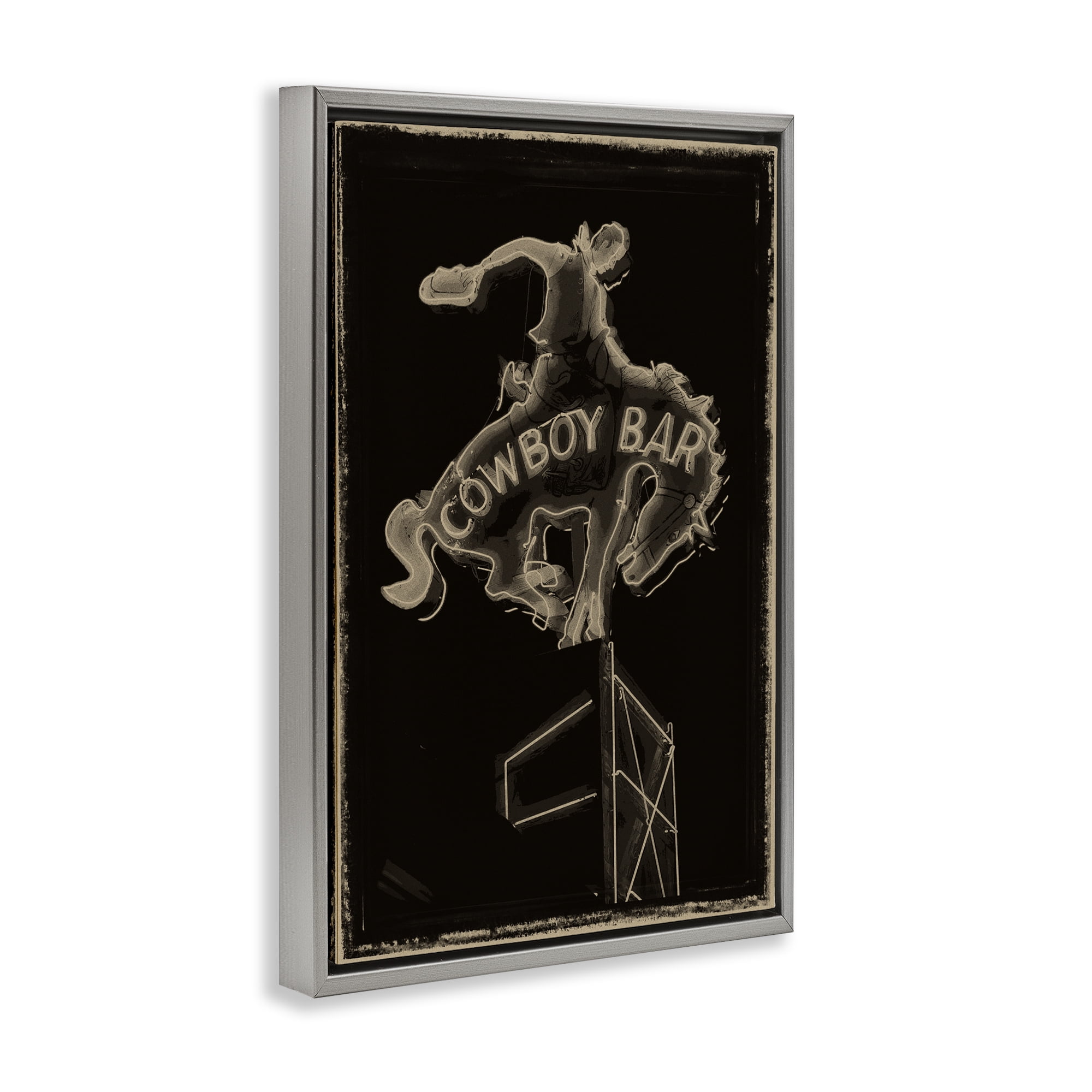 Stupell Industries Cowboy Bar on Black Gray Framed Floater Canvas Wall Art, design by Grotto Studios