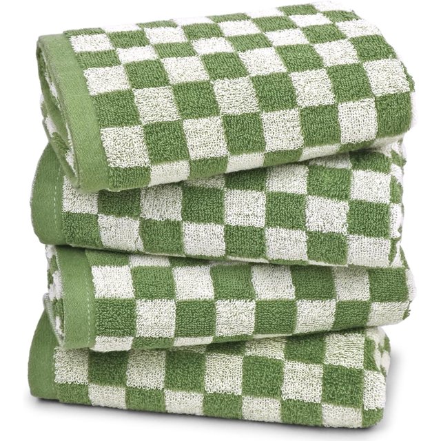 Toallas de mano para baño, paquete de 4, toallas de cara de algodón, suaves absorbentes para spa, baño, gimnasio, cocina, juego de toallas de mano decorativas a cuadros, 13 x 29 pulgadas, 4 colores
