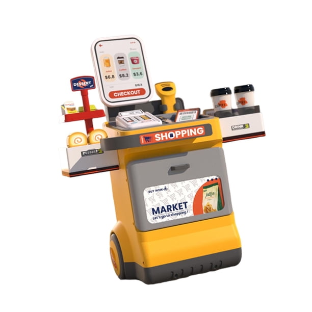 Caja registradora para niños, juego de simulación, juego de simulación, coordinación mano-ojo, adorno, tienda, supermercado, de comestibles, de comida Amarillo