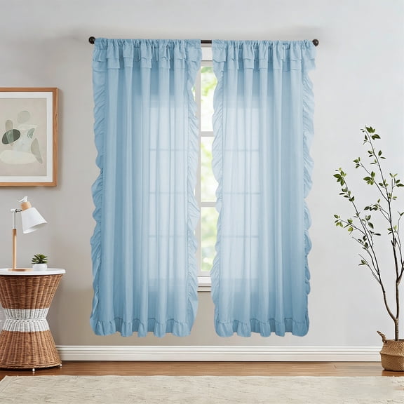 Ruffle Sheer Curtains Semi Sheer Window Curtains Light Filtering Drapes for Living Room Bedroom Farmhouse Vintage Curtain Panels Window Treatment Elegant Everyday Home Decor Drapery