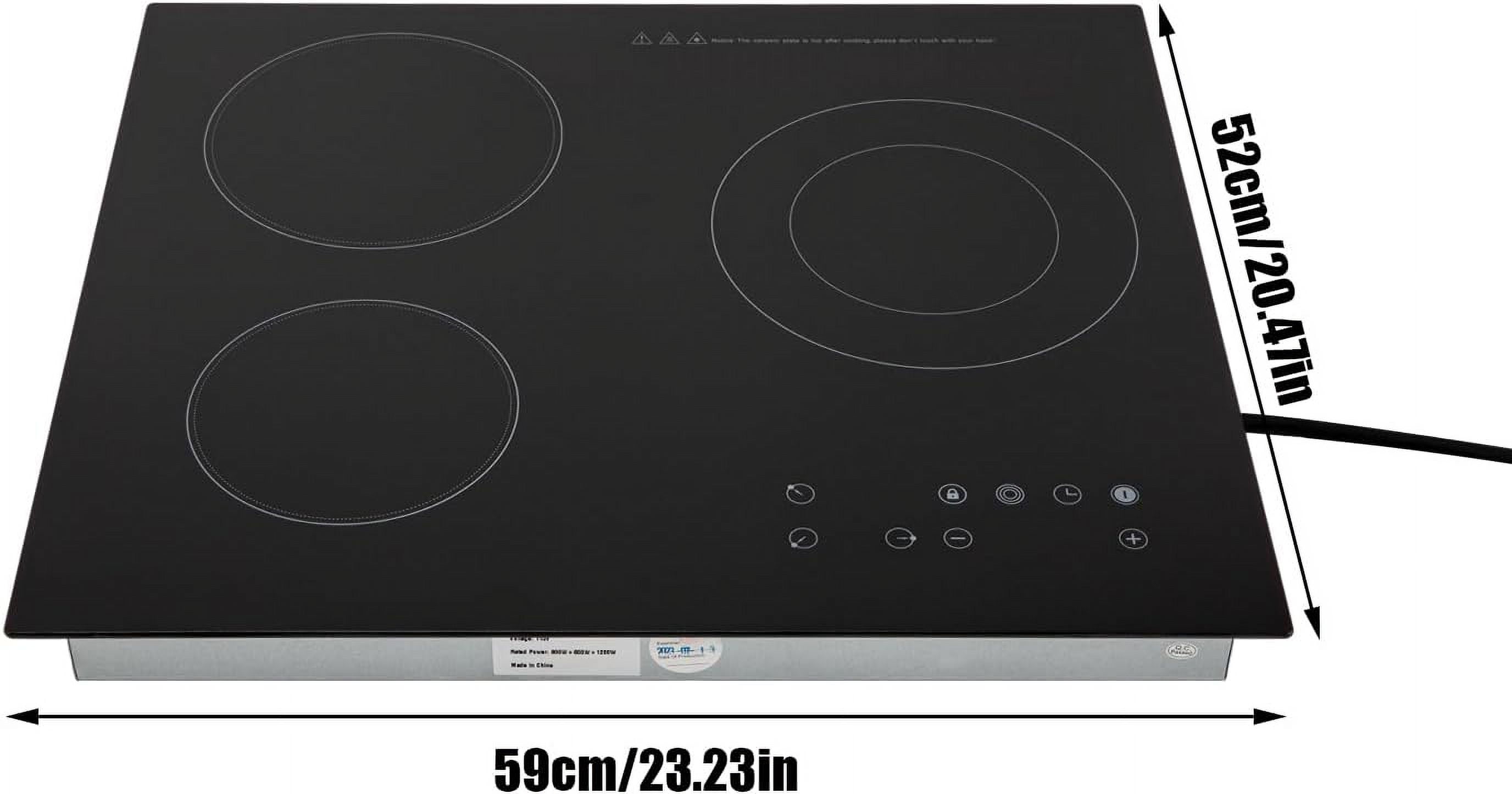 Ceramic Cooktop 23.23*20.47in, 800W+600W+1200W Electric Ceramic Cooktop w/o Plug, 3-Burner Electric Stove 176-1202°F 0-120min, Safety Lock Sensor Touch Control 9 Heating Levels