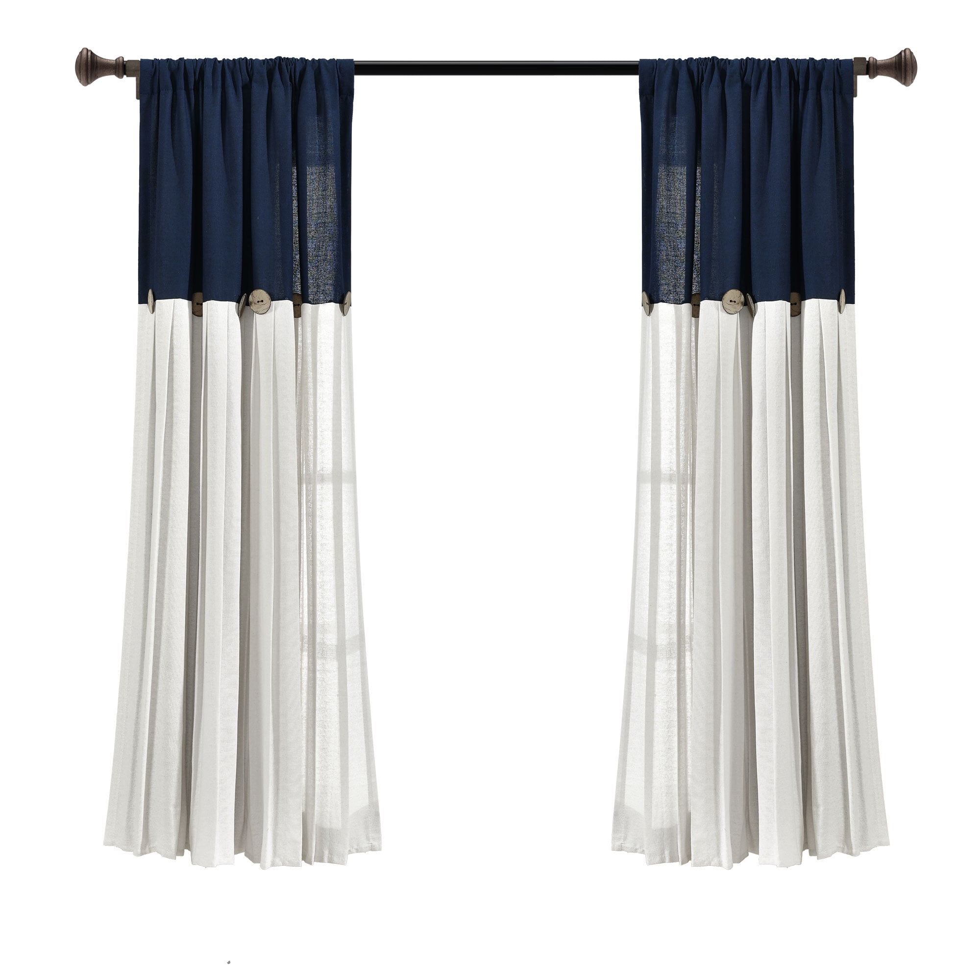 Lush Decor Linen Button Farmhouse Chic Solid Color Cotton Blend 3" Rod