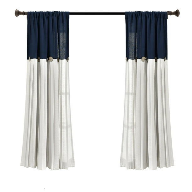 Lush Decor Linen Button Farmhouse Chic Solid Color Cotton Blend 3" Rod Pocket Light Filtering