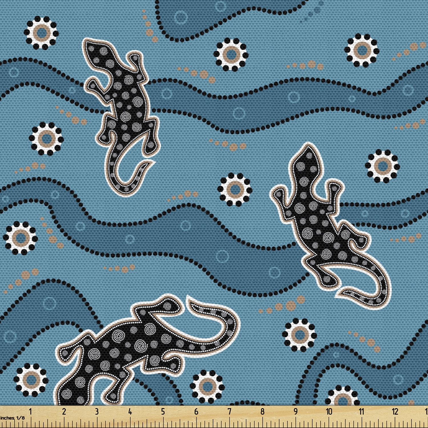 Aboriginal Fabric by the Yard, Reptile on Waves and Dots, Decorative