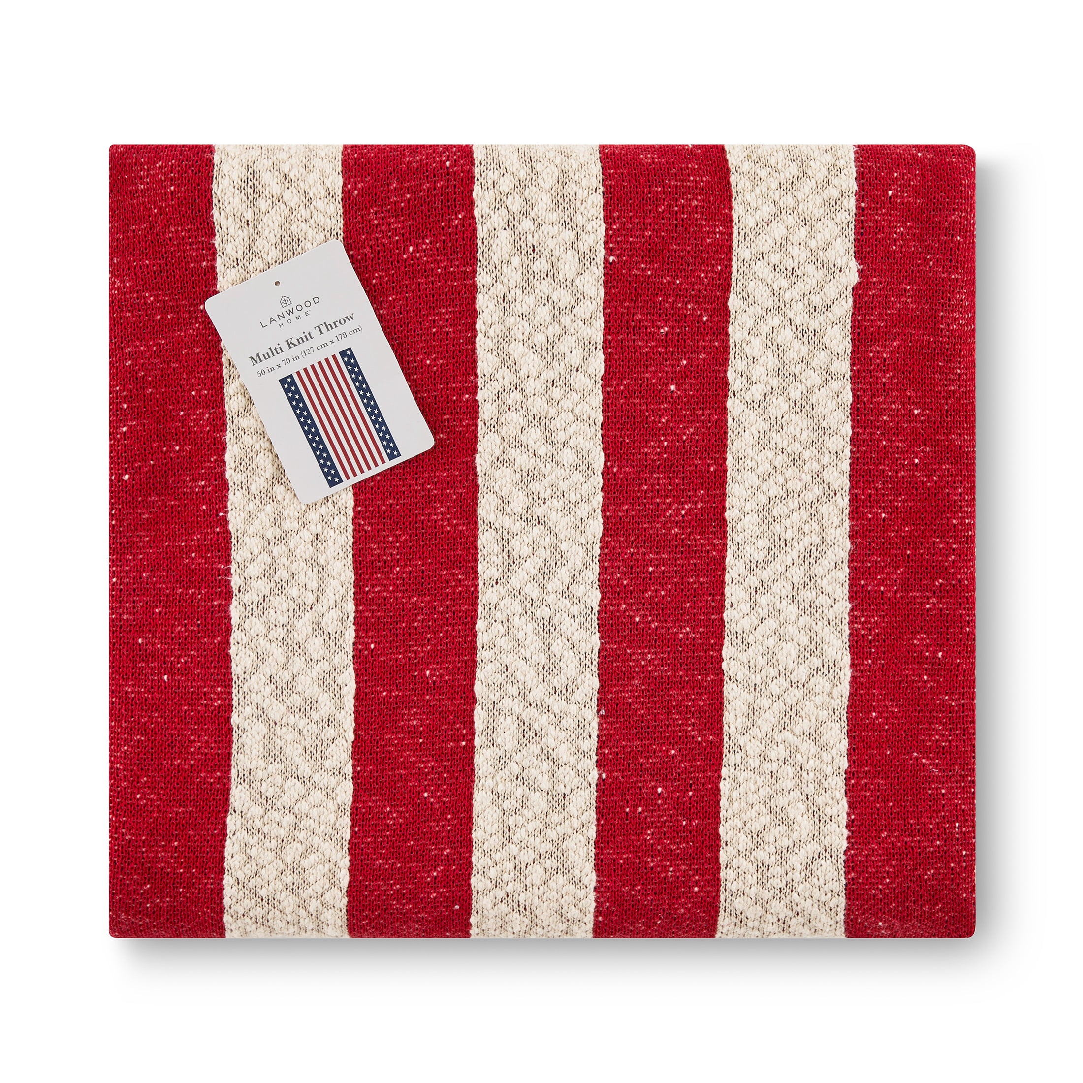 Lanwood Home Americana summer Knitted Throw Blanket, USA American Flag Oversize Throw, Red and Blue Star Stripe