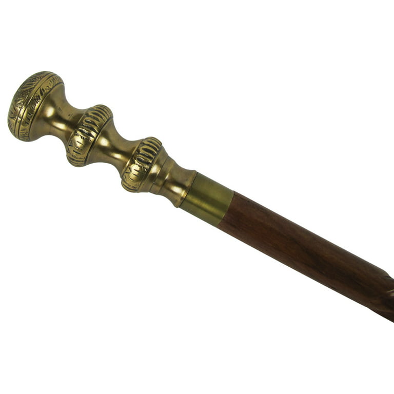 Vintage Solid Brass Handle Victorian Twist Wood Walking Stick Cane