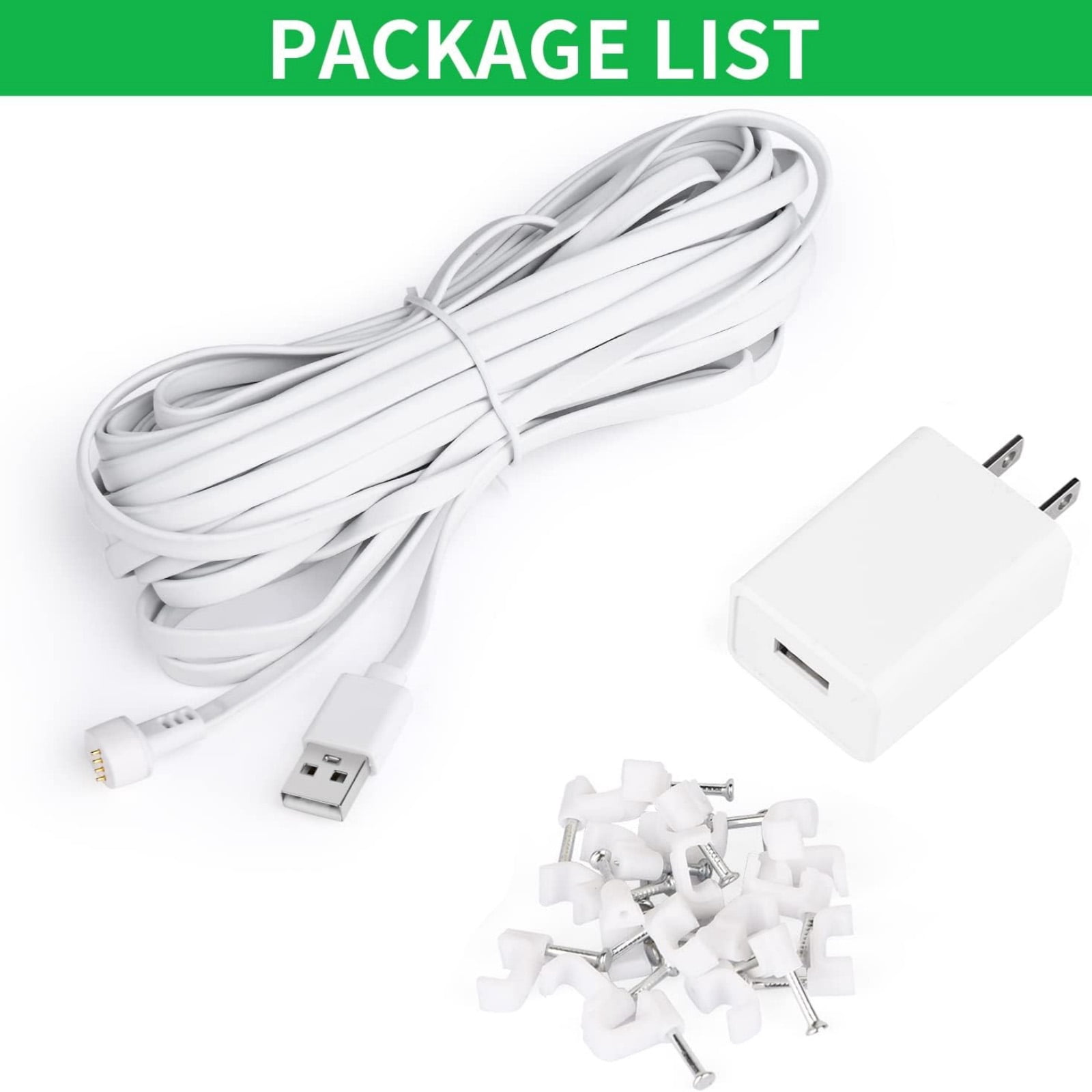APPLAYERR Magnetic Connection Power Cable 17FT Waterproof Flat Wire With 25 Cable Clips For Nest Cam Battery