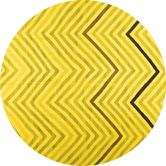 Ahgly Company Indoor Round Abstract Yellow Contemporary Area Rugs, 6' Round