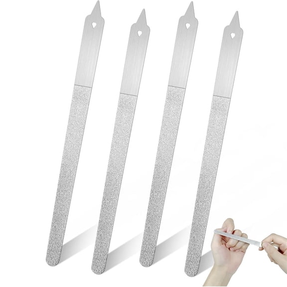 4 Pcs Diamond Deb Nail File, MODANU 6.1 inch Stainless Steel Metal Nail File, Double Sided Manicure Pedicure Toenails Tools for Salon Home