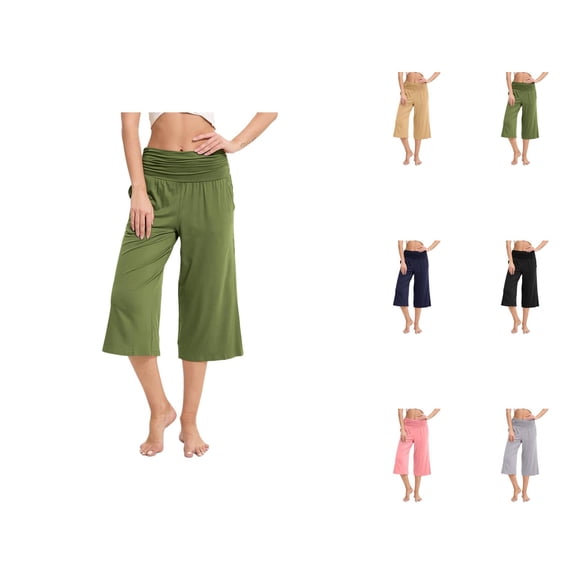 Capri Pants for Women 2025 Solid Color High Waisted Wide Leg Casual Loose Capris with Pockets Womens Cropped Pants