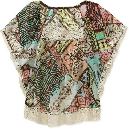 Womens Lace Trim Peasant Top