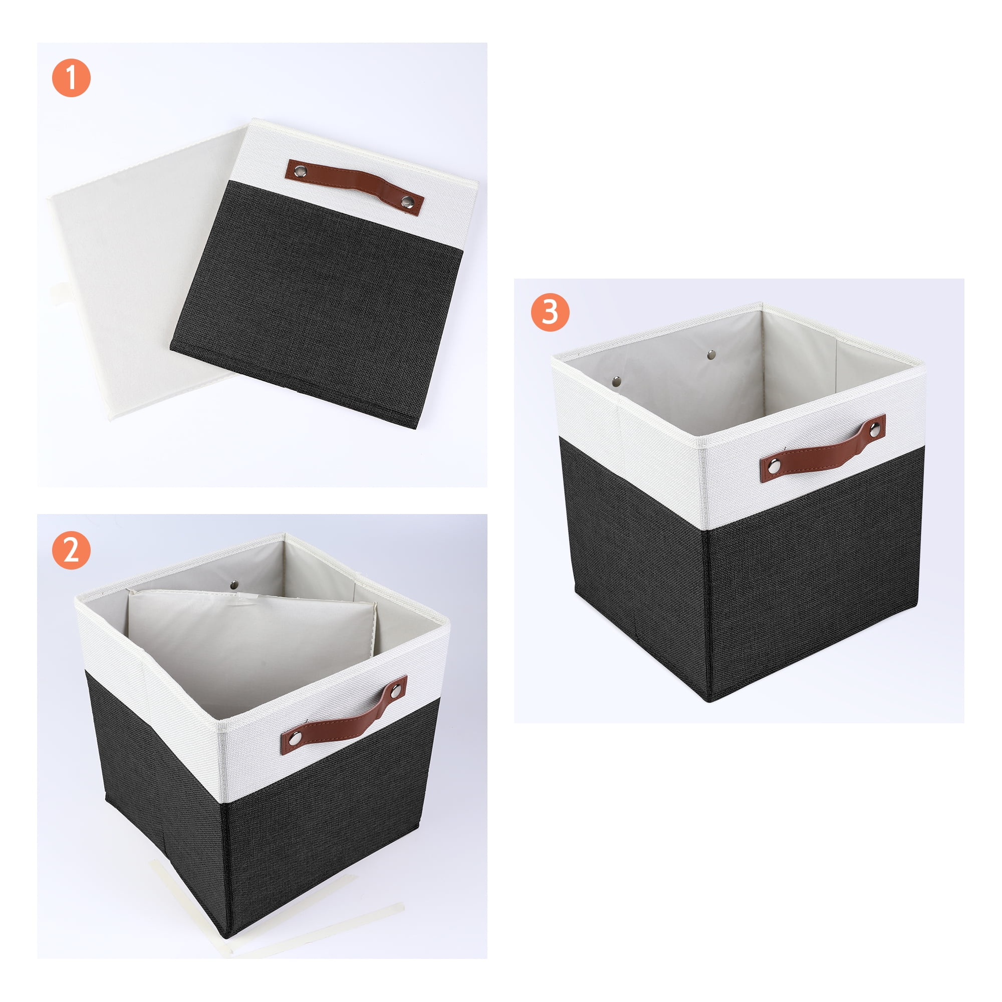 Unique Bargains Storage Cube Fabric Storage Bin with Handles White 13*13*13in
