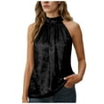 thumbnail image 2 of Dolkfu Business Trendy Summer Tops Women Smocked Halter Tank Tops Mock Neck Sleeveless Womens Tee Shirt L, 2 of 9