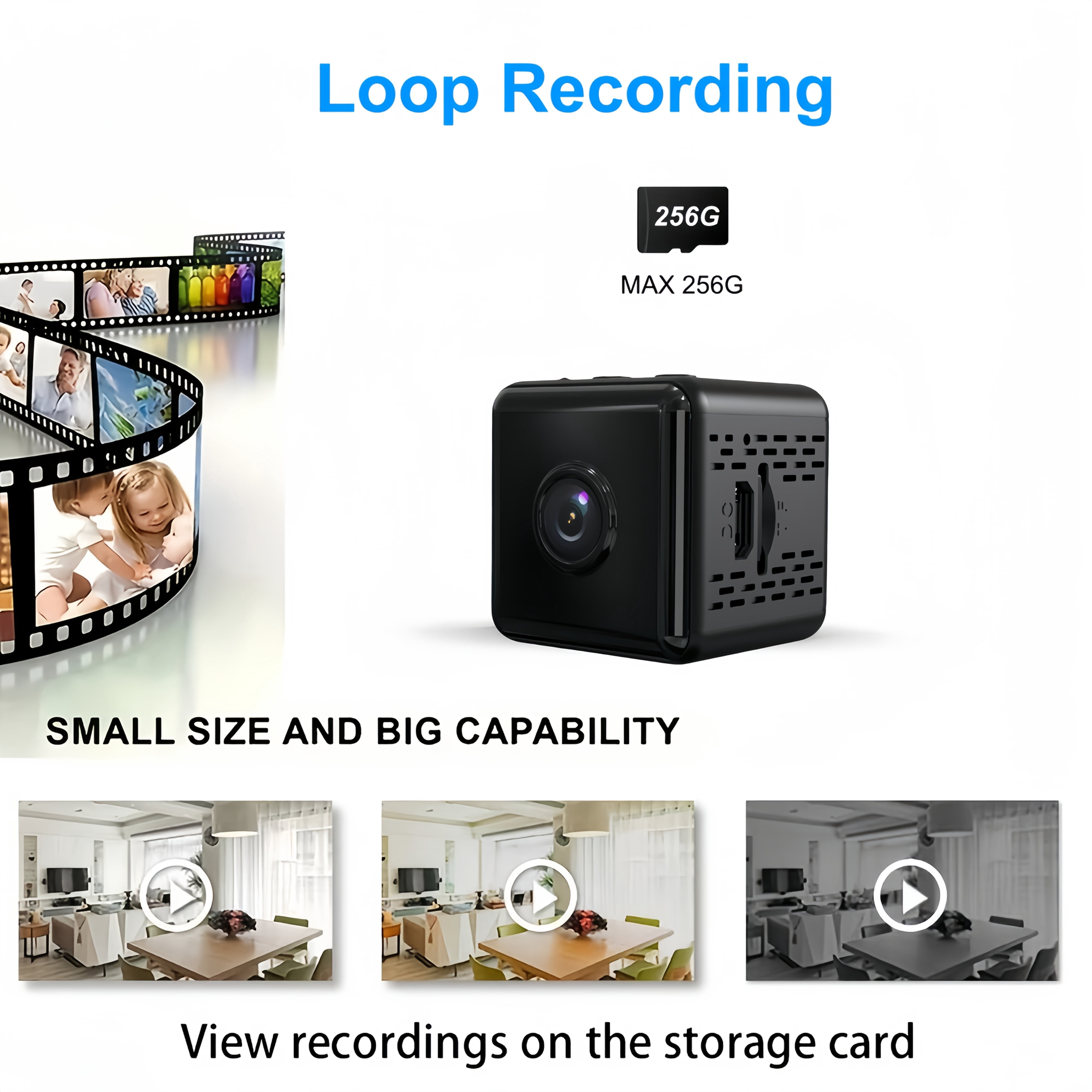 2K Mini Wireless Security Camera with Night Vision, Continuous Recording, Magnetic Mount for Indoor Baby/Pet Monitoring, USB/Battery Powered, SD/Cloud Storage