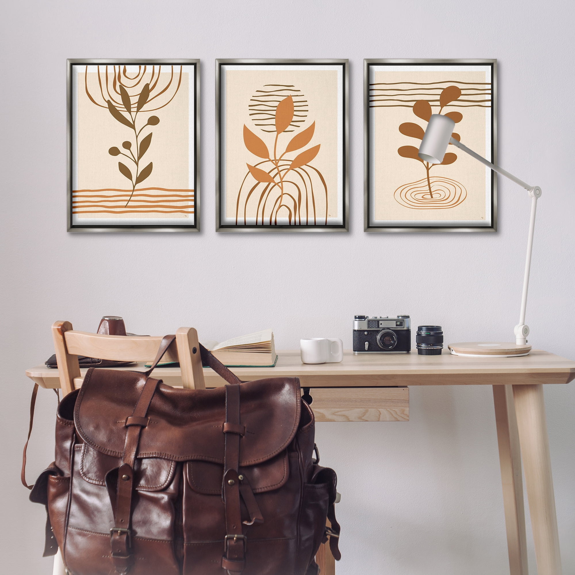 Stupell Industries Boho Sprigs & Line Patterns Plants & Flowers Painting Gray Floater Framed Canvas Art Print Wall Art, 17 x 25, Set of 3