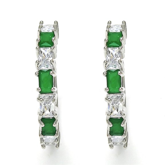 STERLING SILVER Filled High Polish Finsh  LAB CREATED Emerald EARRINGS