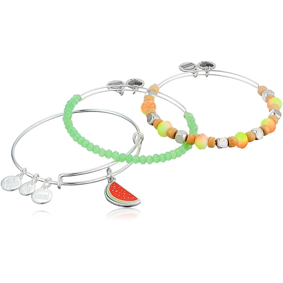 Alex and Ani Color Infusion - One in a Melon Set of 3 Bracelet - Shiny Silver - Expandable - A18SETOIAMSS